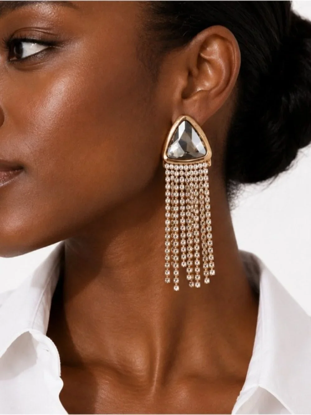 New! Gold Crystal Rhinestone Statement Earrings NWOT (3042)